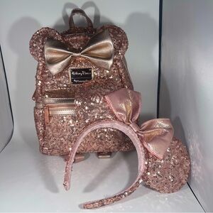Loungefly Disney rose gold sequins backpack and matching headband
